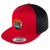 Retro Sunset Patch Flat Mesh Hat - Red