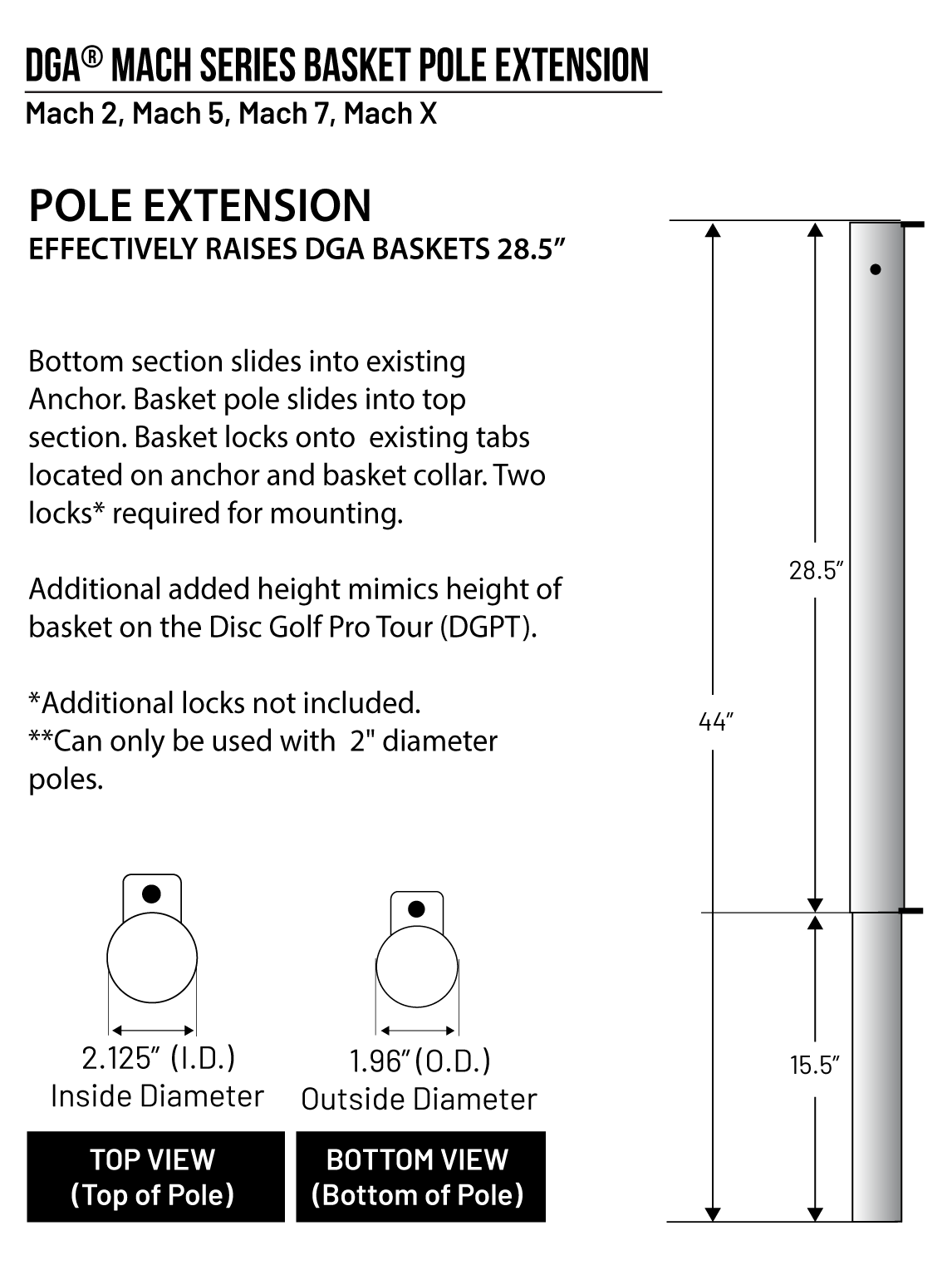 Mach Series Basket Pole Extension For Mach Baskets - DGA Factory Store