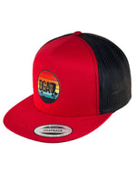 Retro Sunset Patch Mesh Trucker Flat Bill Snapback Hat - Embroidered Cap - DGA Factory Store