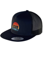 Retro Sunset Patch Mesh Trucker Flat Bill Snapback Hat - Embroidered Cap - DGA Factory Store